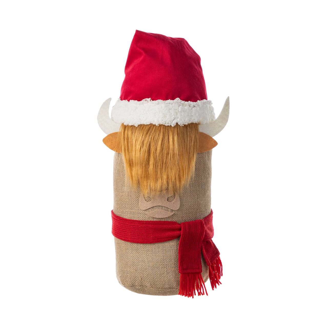 Glitzhome® 20" Christmas Linen Highland Cow Doorstop Porch Decor